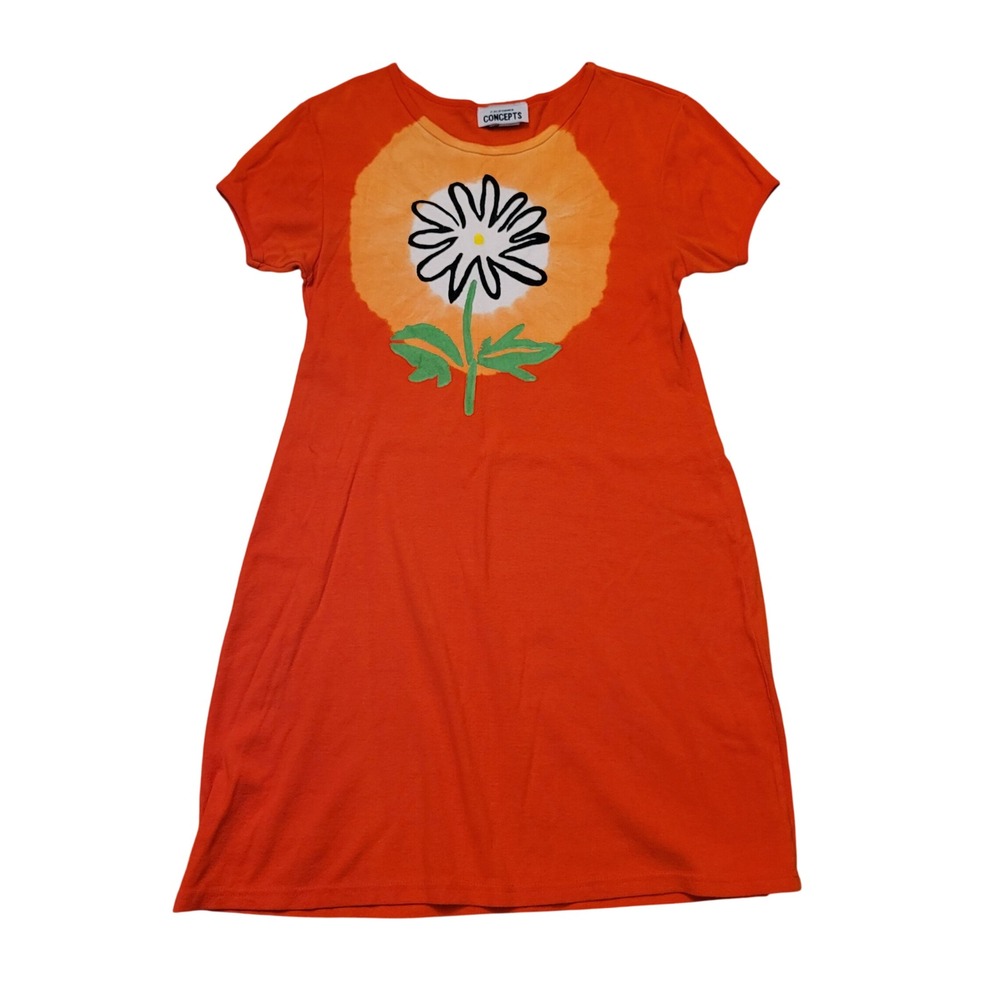 California Concepts M T Shirt Dress Orange Daisy Graphic Hippie Mod Vintage USA